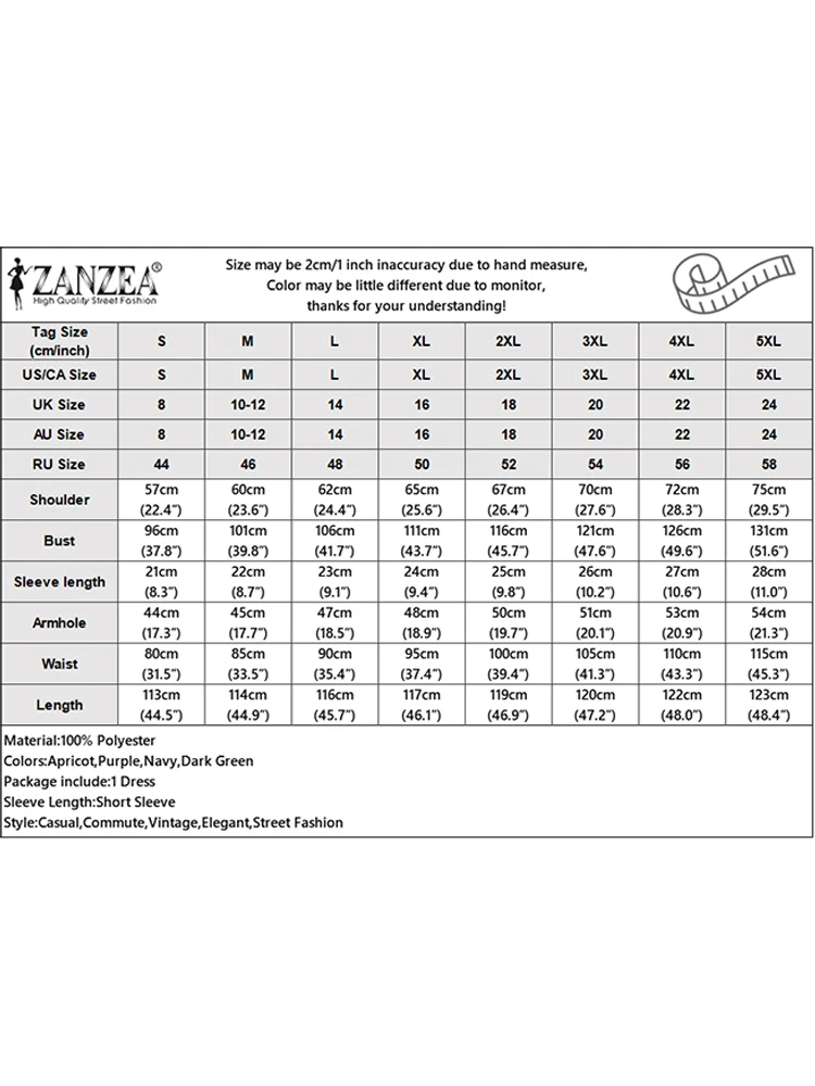 ZANZEA Damskie sukienki midi w kwiatowe wzory, eleganckie sukienki z dekoltem typu O, krótkim rękawem, zapinane na guziki, dopasowane, wiosenno-letnie ubrania damskie, rozmiar 3XL