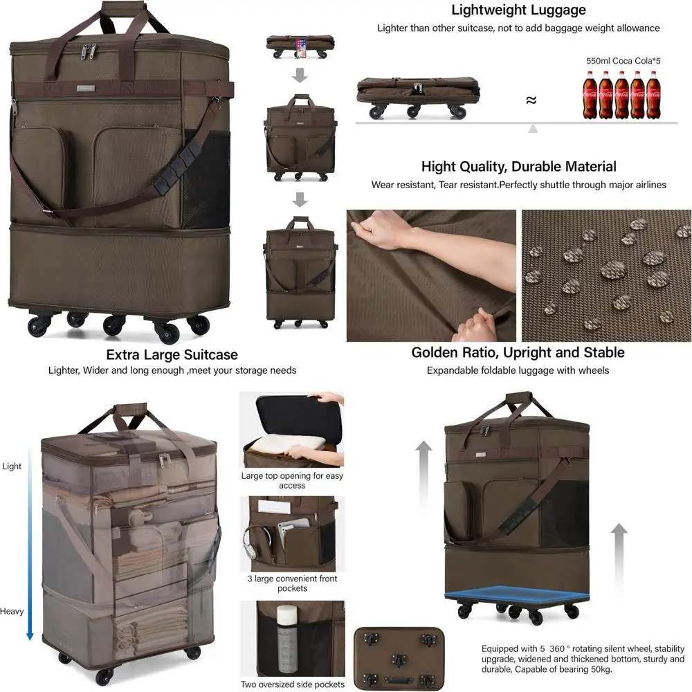 

Расширяемый складной чемодан на колесах — легкая дорожная сумка, спортивная сумка на колесиках, сумка для одежды для мужчин и женщин, идеально подходит для