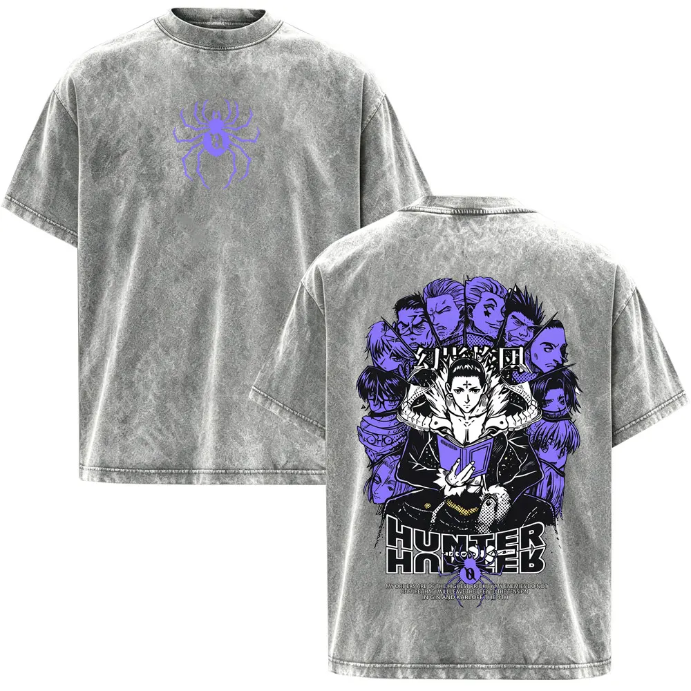 Anime Hunter X Hunter Chrollo Lucilfer Phantom Troupe Vintage Washed T-shirt Men's Women Clothing Fashion Short Sleeve T Shirts