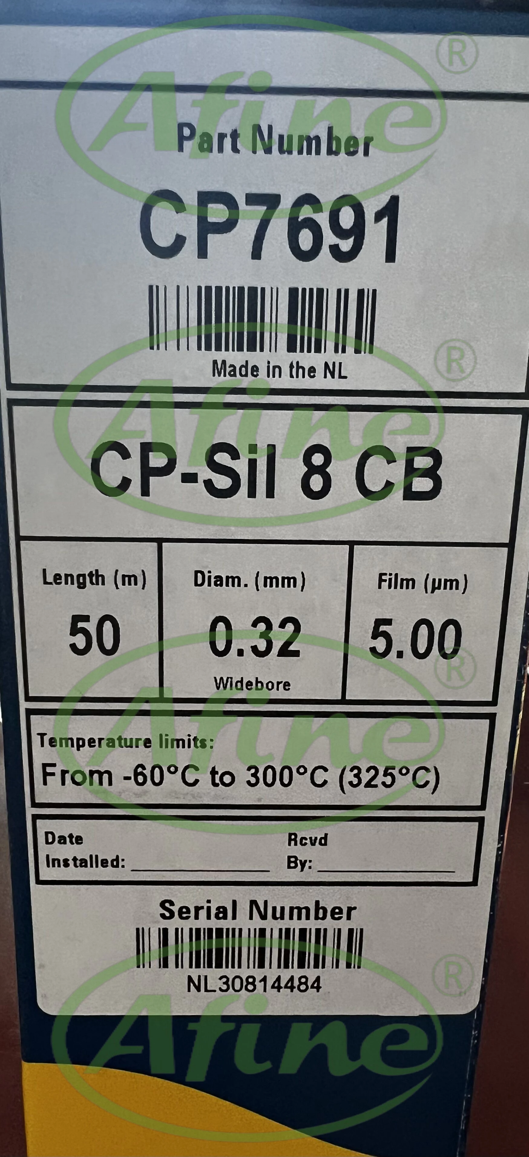 

AFINE Agilent GC CP7691 JW CP-Sil 8 CB Gas Chromatography Columns 50m 0.32mm 5.00μm 7-inch Holder