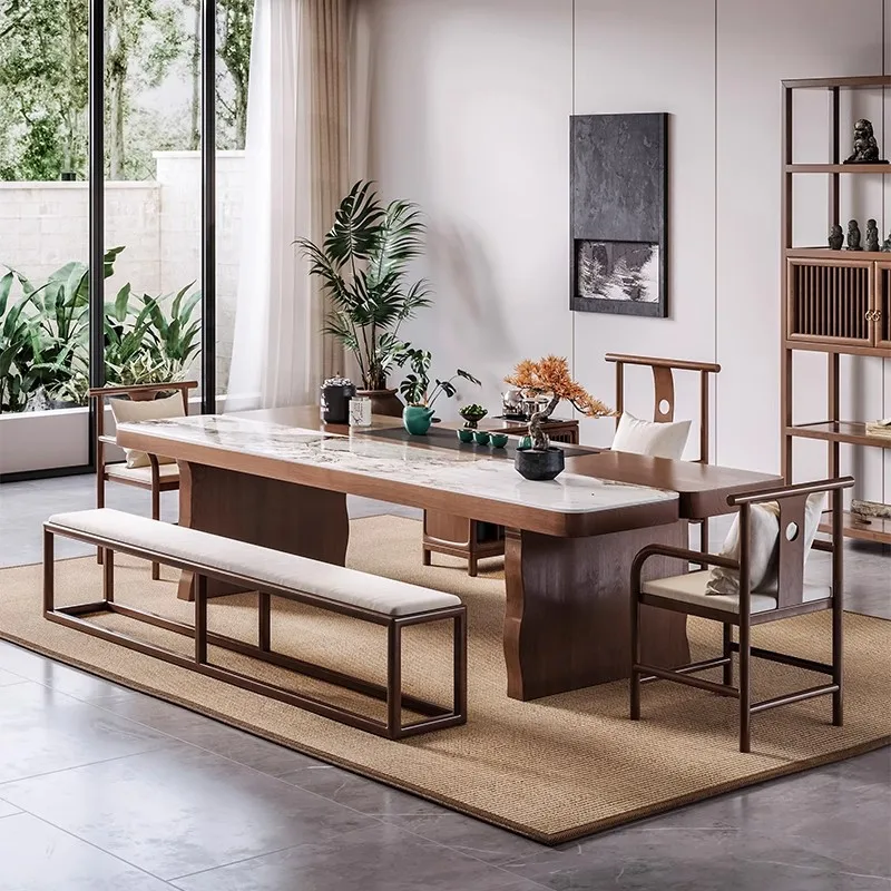 Modern visual rock slab tea table and chair combination one table and five chairs