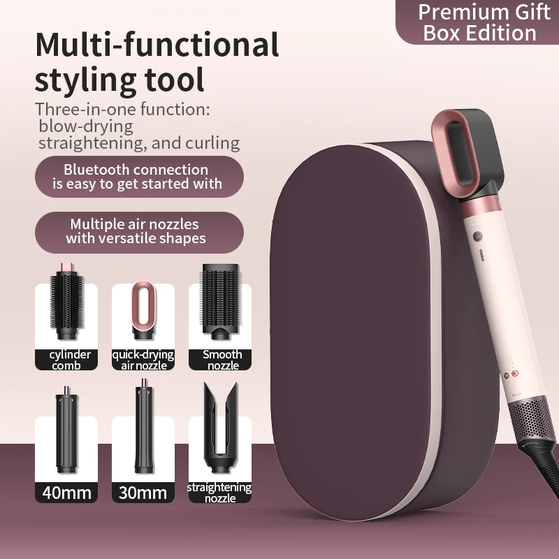 7 in 1 Multi Hair Dryer Styler Auto-Curling Barrel Hot Air Brush Soft Straightening BrushNegative Ion Fast Dry Nozzle Gift Box view 5