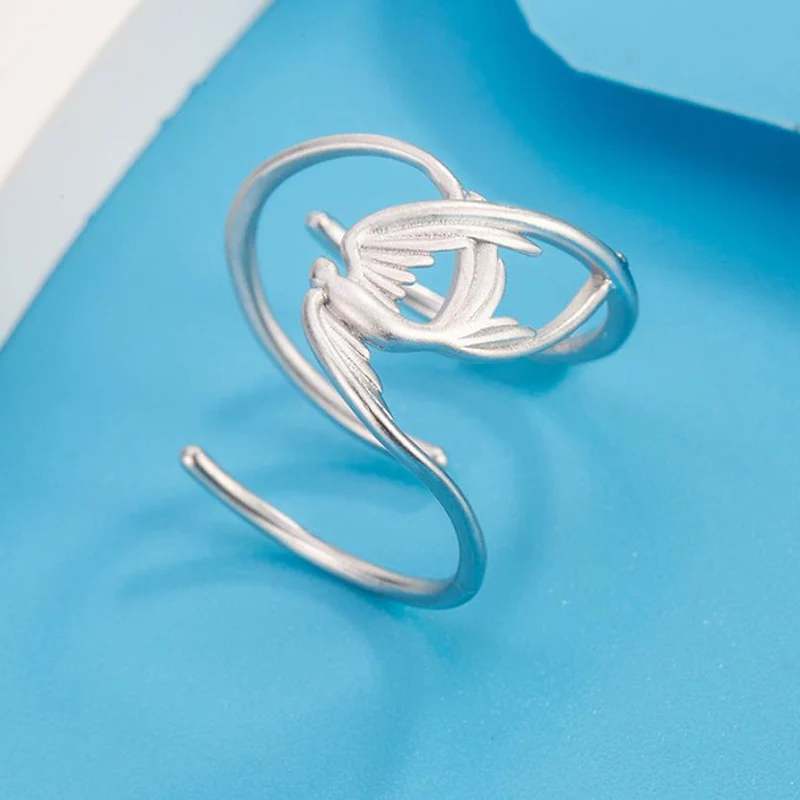 New Matte Swallow Ring Women's Niche Design Fashionable and Versatile Rings Open High End 925 Silver Finger Jewelry KOFSAC