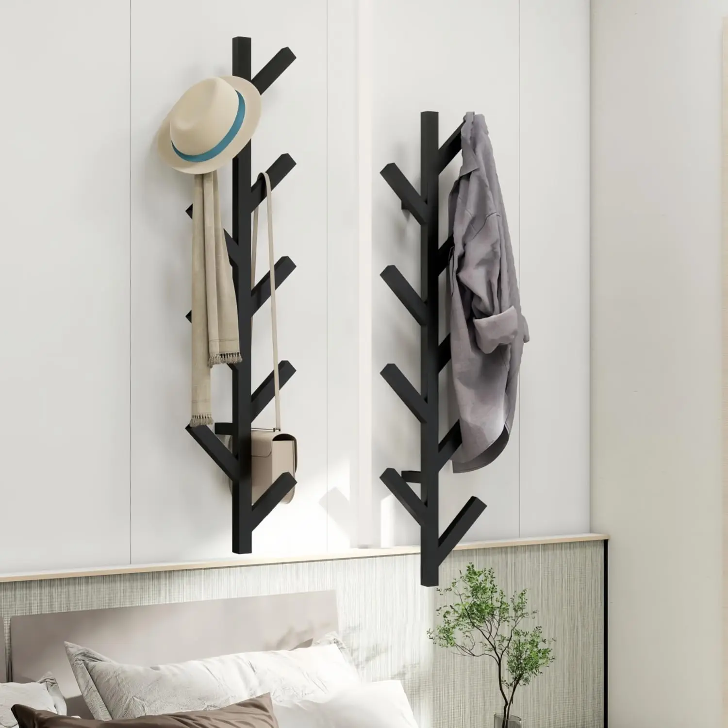 

2-Pack Black Wall-Mounted Tree-Style Coat Rack With 9 Hooks For Hats, Jackets, Bags – Modern Metal Entryway & Bedroom Organizer
