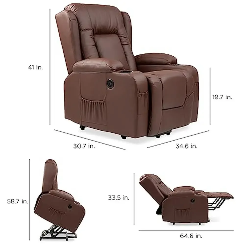 Electric Power Lift Recliner Massage Chair Adjustable Furniture with USB Port Heat Massage 3 Positions PU Leather Comfortable