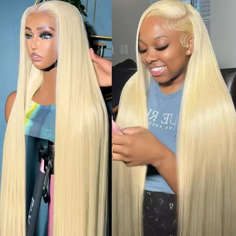 Rambut Asli 30 40 Inch 613 Honey Blonde 13x4 Hd Transparent Lace Front Human Hair 13x4 Bone Straight Lace Frontal Wig untuk Wanita 250 Density