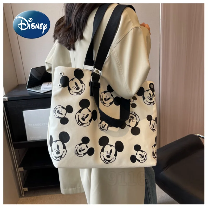 Disney-mickey mouse bolsa cartoon feminina, bolsa de ombro de grande capacidade, vermelha, bolsa, moda, marca de luxo, nova