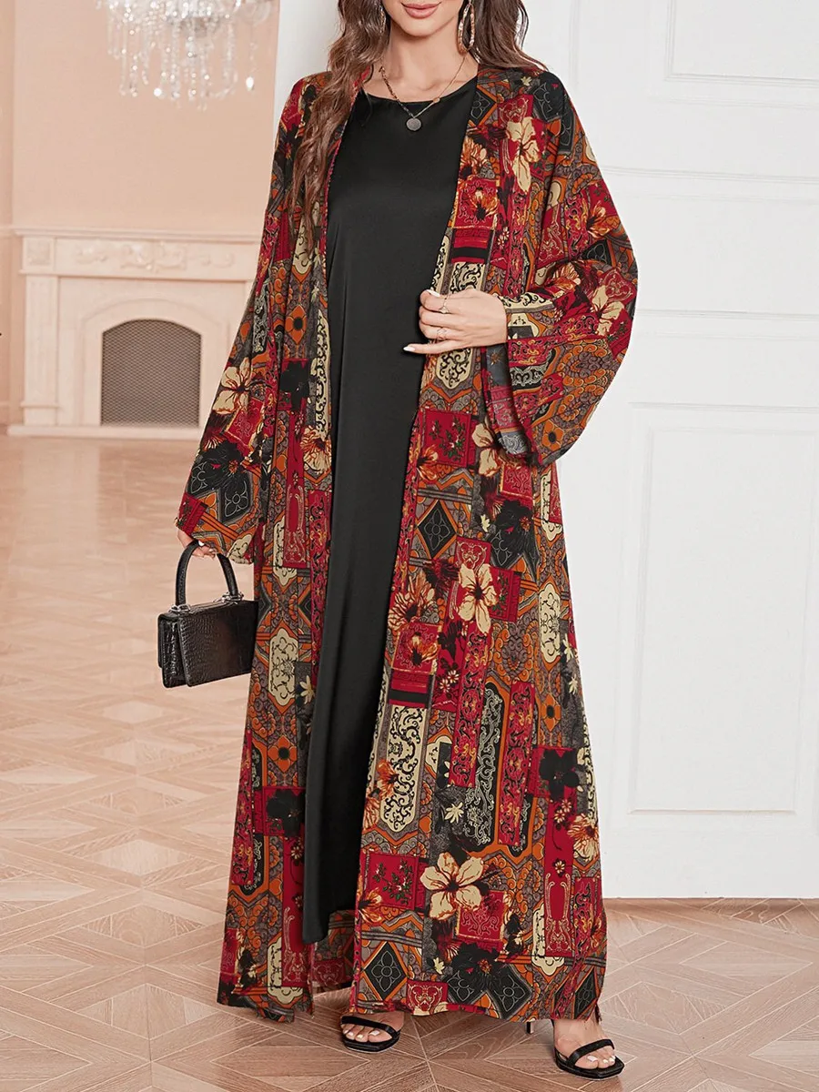 Donne musulmane Dubai Abaya kebaya Abito lungo stampato di lusso Kimono Cardigan Ramadan Robe Caftano Femme Musulmane Islam Abbigliamento
