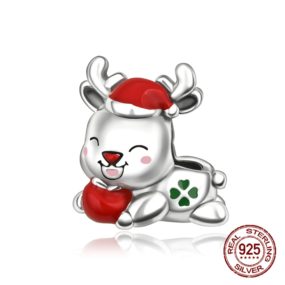 

Очаровательные милые оленьи бусины из стерлингового серебра 925 пробы, рождественские подвески, подходят для оригинальных браслетов, женские ювелирные изделия «сделай сам», подарок