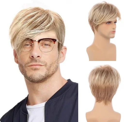 6-inch brown blonde new men's wig short hair fringe synthetic fiber matte high temperature silk full head cover