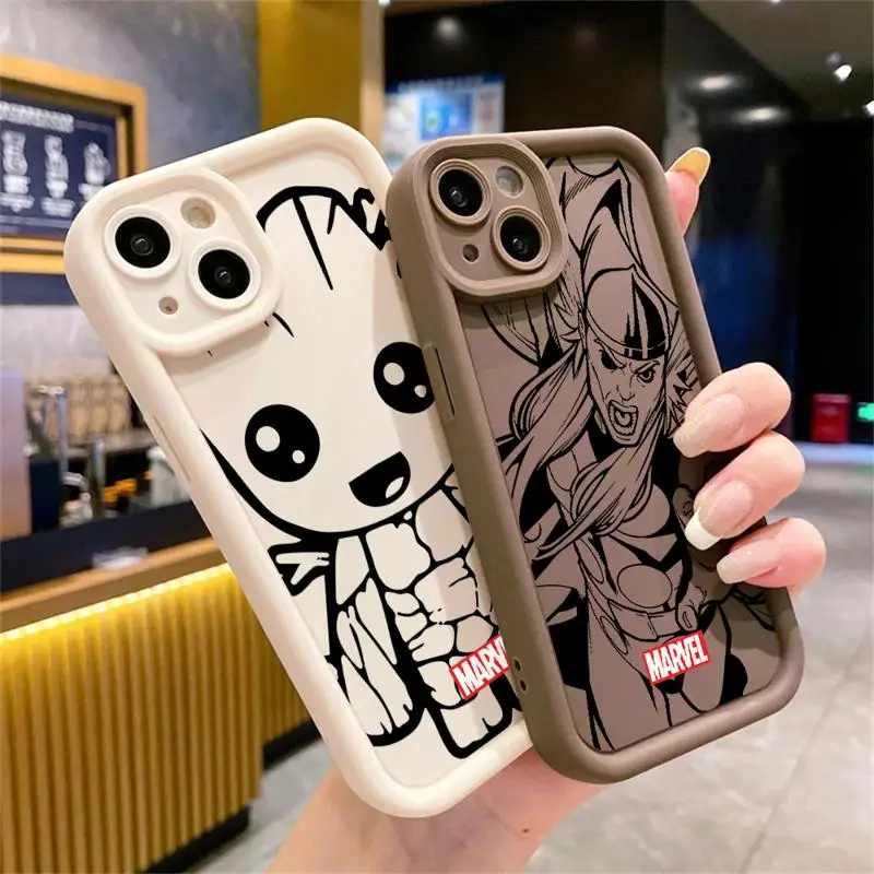 Marvel Comic Groot Thor Funda a prueba de golpes para Apple iPhone 11 14 Pro Max 15 Plus 12 13 Funda protectora de silicona TPU