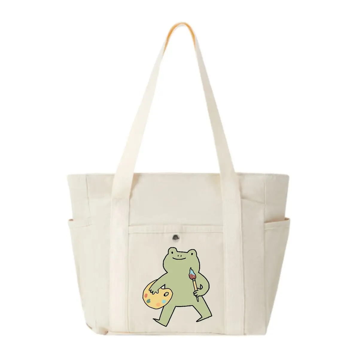 

Frog Artist with Palette and Brush Large Canvas Bag Women's Korean Casual Commute Shoulder Bag
