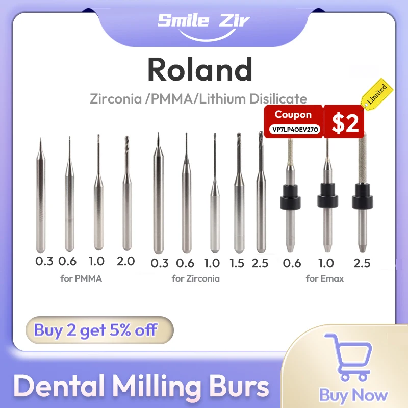 

Roland Dental Milling Burs D4 DC NC Coating CAD CAM System for Zirconia PMMA Lithium Disilicate Dental Lab Milling Cutters