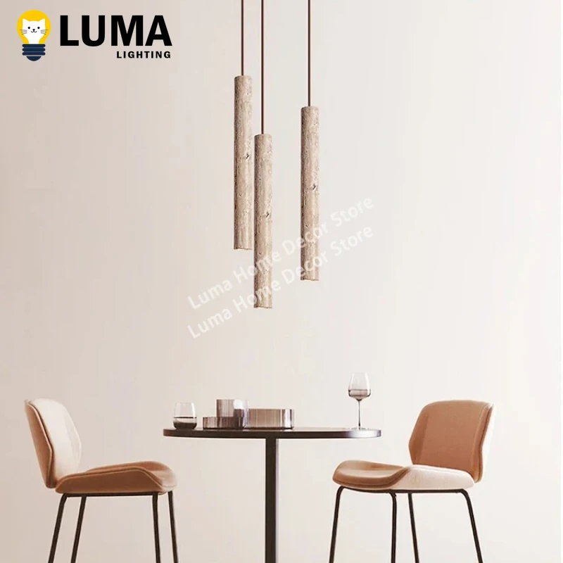 Slim Yellow Travertine LED Pendant Lamp Cave Stone Suspension Ceiling Hanging Light for Bedroom Bedside Kitchen Island Dining