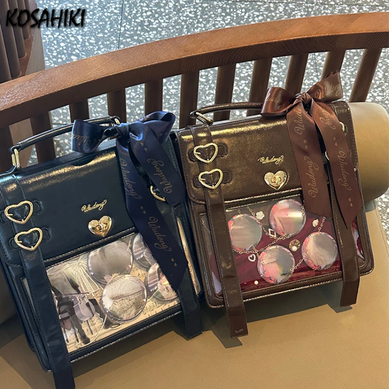 Japanese Women Vintage Fashion Crossbody Bag Girls Streetwear Transparent Backpacks Trendy Y2k Aesthetic Ins Shoulder Handbags