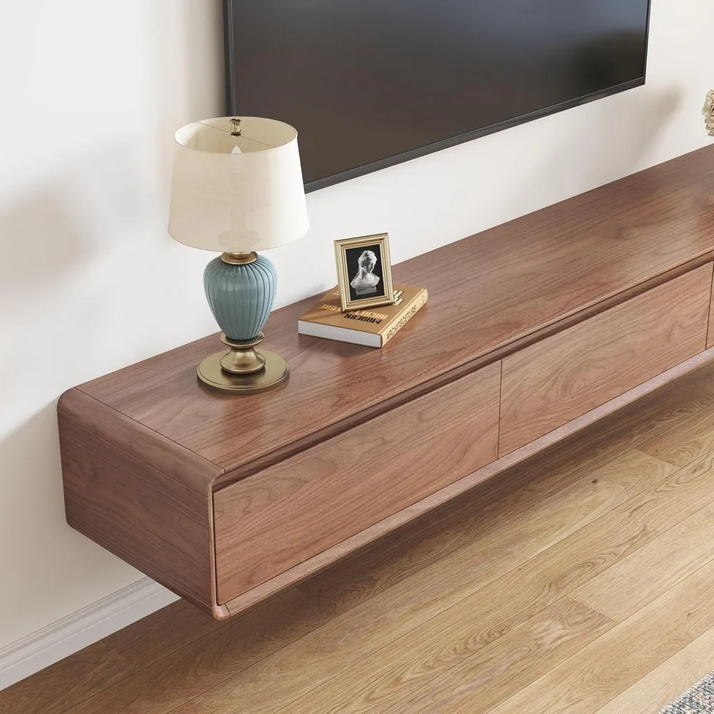 حامل تلفزيون عائم - مركز ترفيه منتصف القرن مثبت على الحائط مع 3 أدراج تخزين، وحدة تحكم الوسائط الحديثة تناسب 65-100 بوصة #6