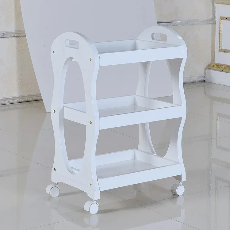 European-Style Solid Wood Cosmetic Tool Trolly Beauty Salon Special Three-Layer Wooden Handcart Storage Rack