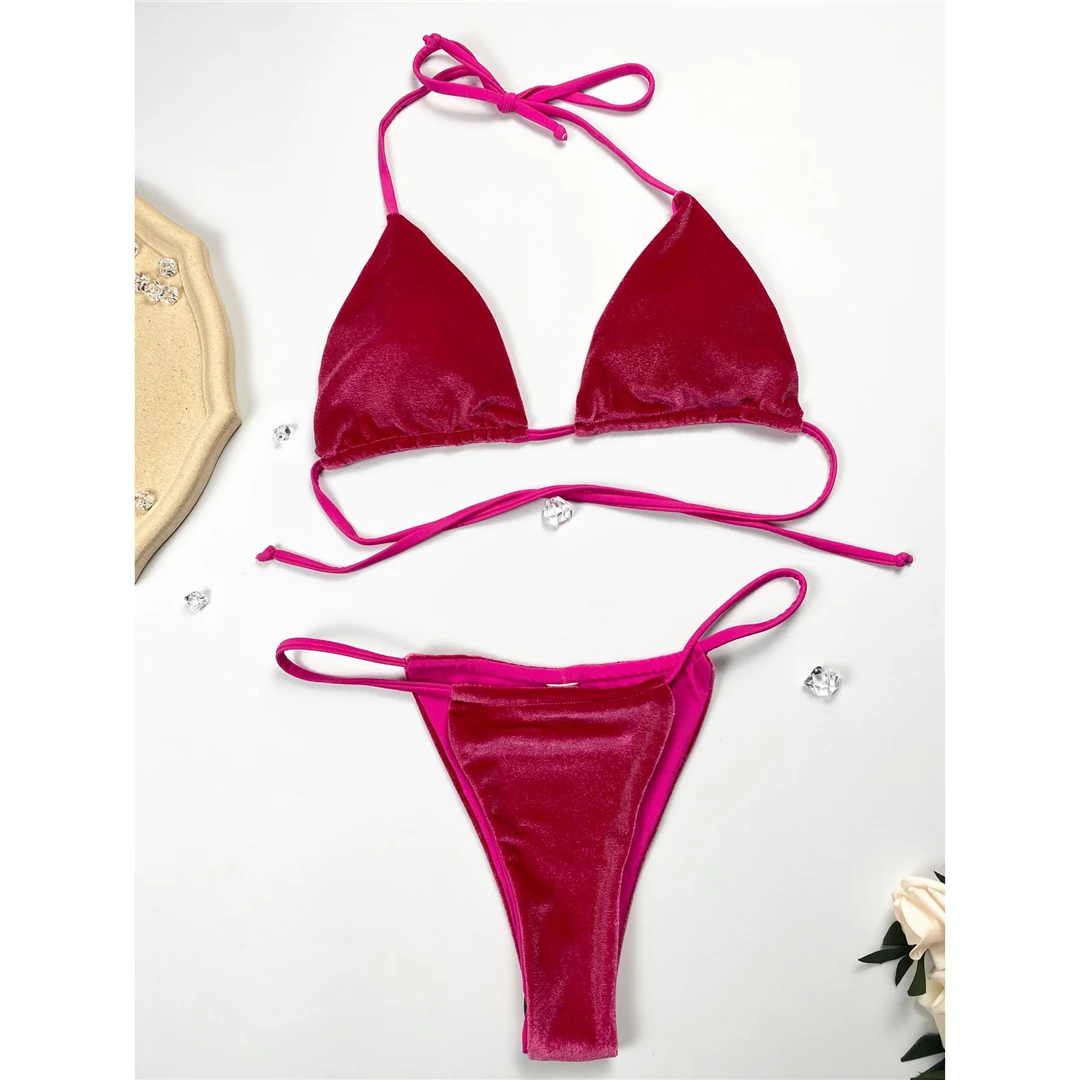 17 Farben, Neckholder, hoher Beinausschnitt, gepolstert, zweiteiliger Bikini, Damen-Bikini, Badeanzug, Damen-Badebekleidung, Bather, Schwimmbekleidung V5974 – Detail 19