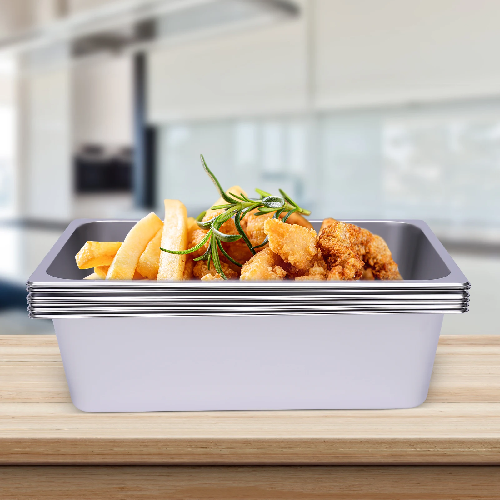 

6 шт., серебро 201, нержавеющая сталь, 53 × 33 × 15 см, обеденная тарелка, утолщенная коммерческая изоляционная тарелка для подготовки обеденной тарелки