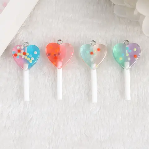 Dijes de piruleta transparentes en forma de corazón, accesorios de resina para dulces, joyería Diy, 18,5x39mm, 16 unidades por lote