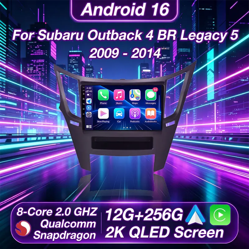 Radio para Auto Android 16 para Subaru Outback 4 BR Legacy 5 2009-2014 LHD, Navegador GPS, Reproductor Multimedia, Unidad Principal, Carplay Inalámbrico, QLED