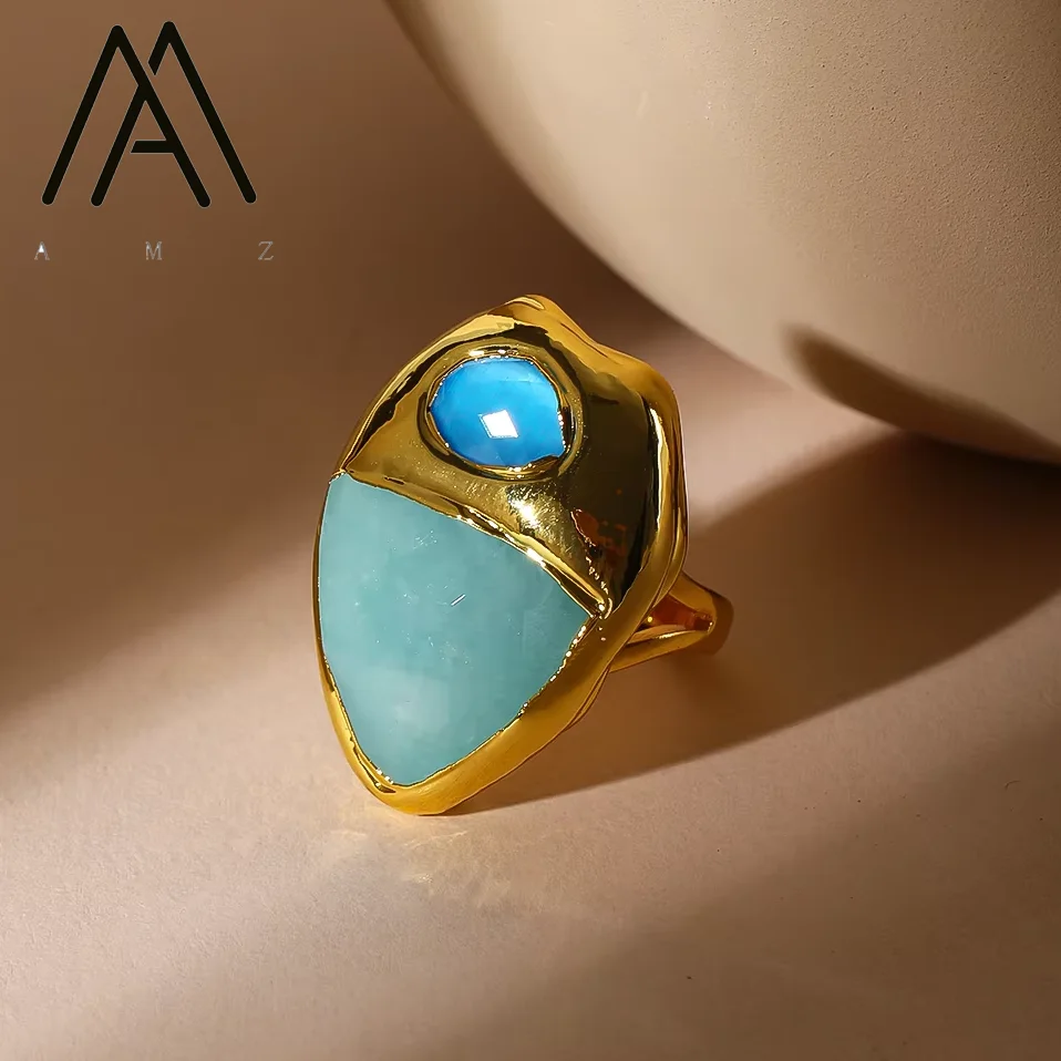 

Tianhe Stone Ring Classic Elegant Natural Gemstone Ring Gold-Plated Adjustable Women Fashion Jewels Daily Casual Party Wear Ring