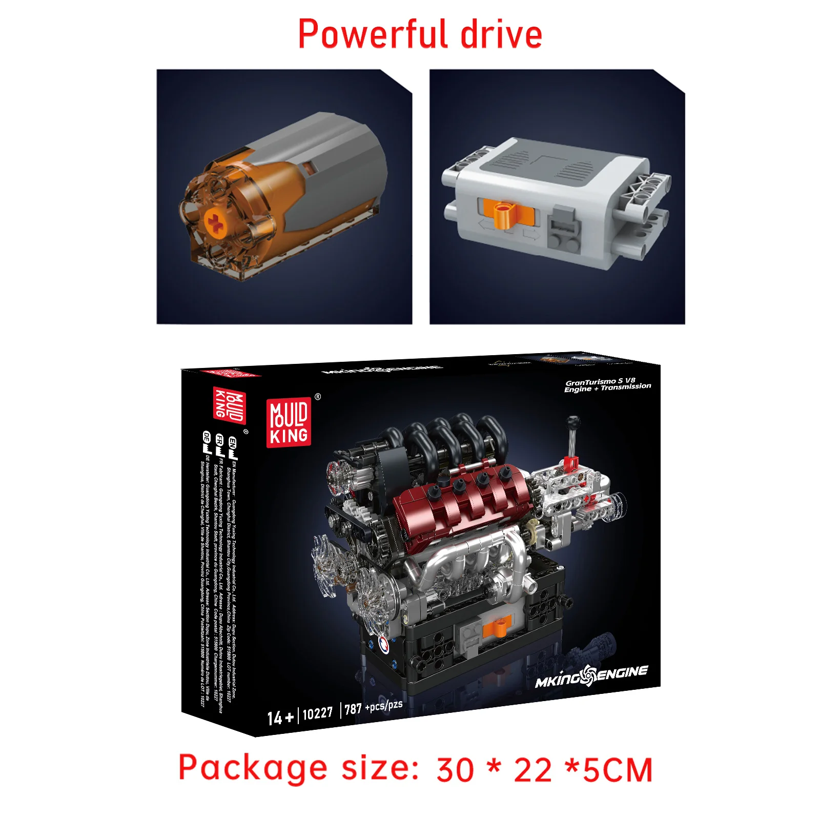 Mould King 10227 GTS V8 motor + transmisión de bloques de construcción Motor de coche clásico de lujo con caja de cambios Control de Motor rompecabezas juguete para regalo