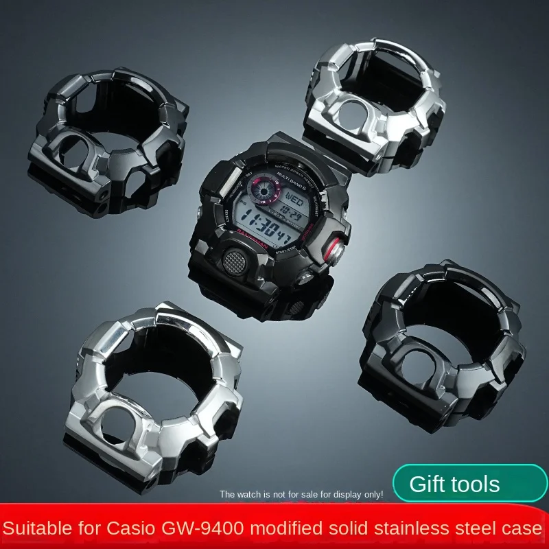 カシオ時計-3410-gw-9400-修正されたメタルケースベゼル-gw9400-ステンレス鋼ケースシルバー-ブラックメンズ腕時計アクセサリー