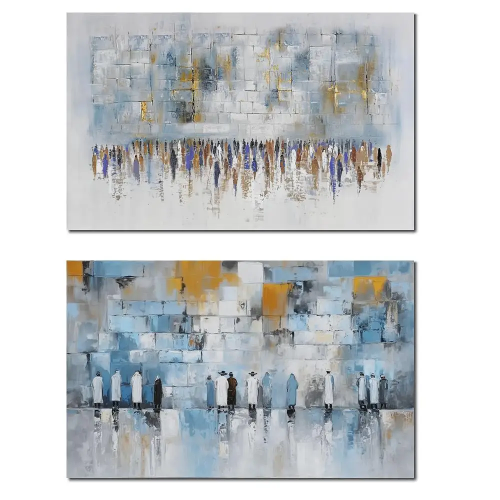 

Золотая Иудаика, холст, ручная роспись, текстурированная еврейская картина маслом, абстрактная Кotel, западная стена, большой декор для гостиной, подарок