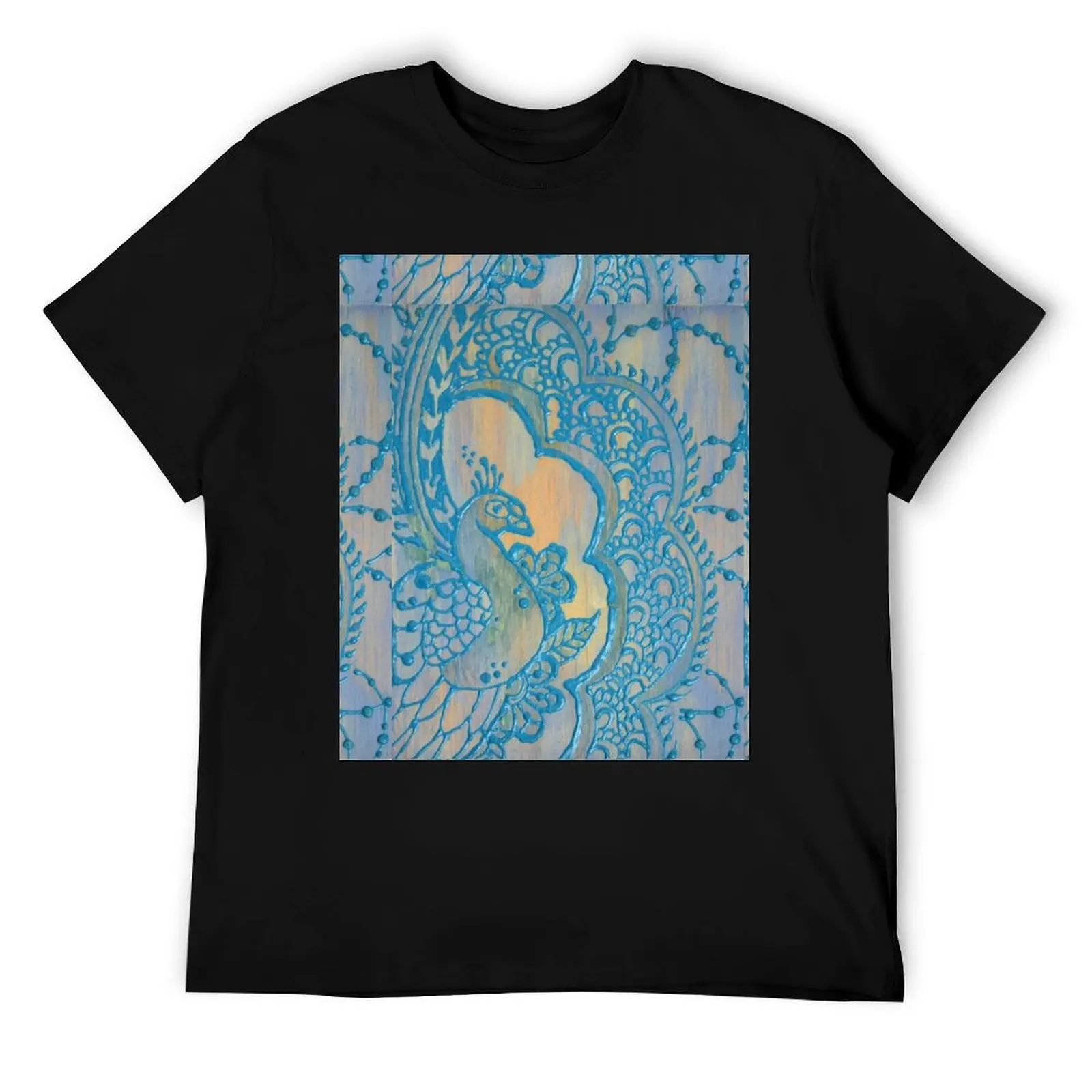 

Blue Peacock in Henna Style T-Shirt t shirt man casual t shirt man plain cotton tshirt 100% T-Shirt