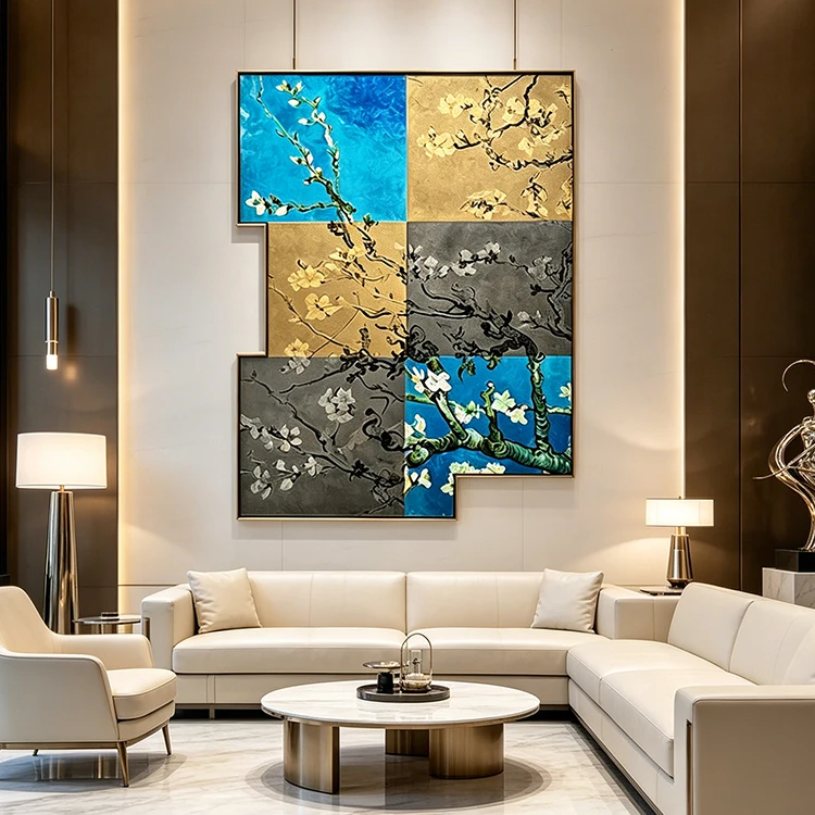 %S_ Factory Wholesale Irregular Almond Blossom Wall Art Luxury Modern Abstract Canvas Print for Living Room Hotel Decor Custom