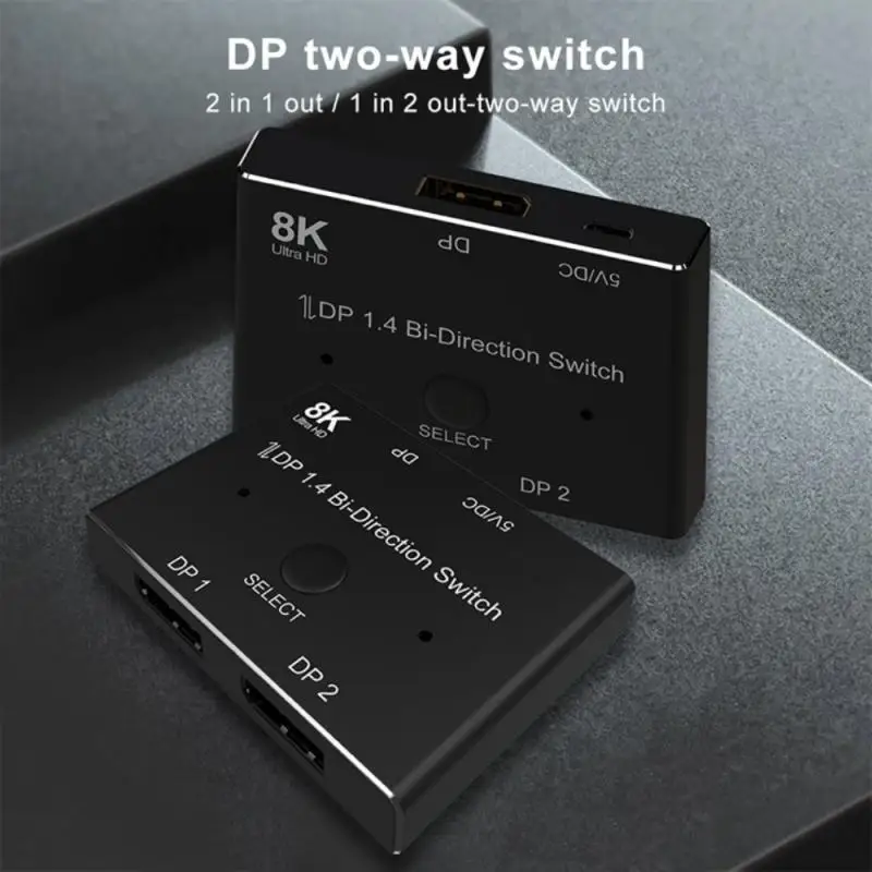 2x1 Bi-Direction HDMI-compatible 2 In 1 Out Switcher Adapter 8K@60Hz 4K@120Hz 1x2 Converter Splitter with Switch Button