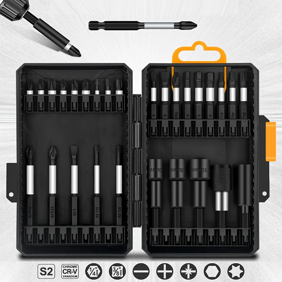 28 Pcs Screwdriver Bit Set, Torx Cross Screwdriver Bit Electric Drill Tools Batch head connecting rod, socket set,tools set