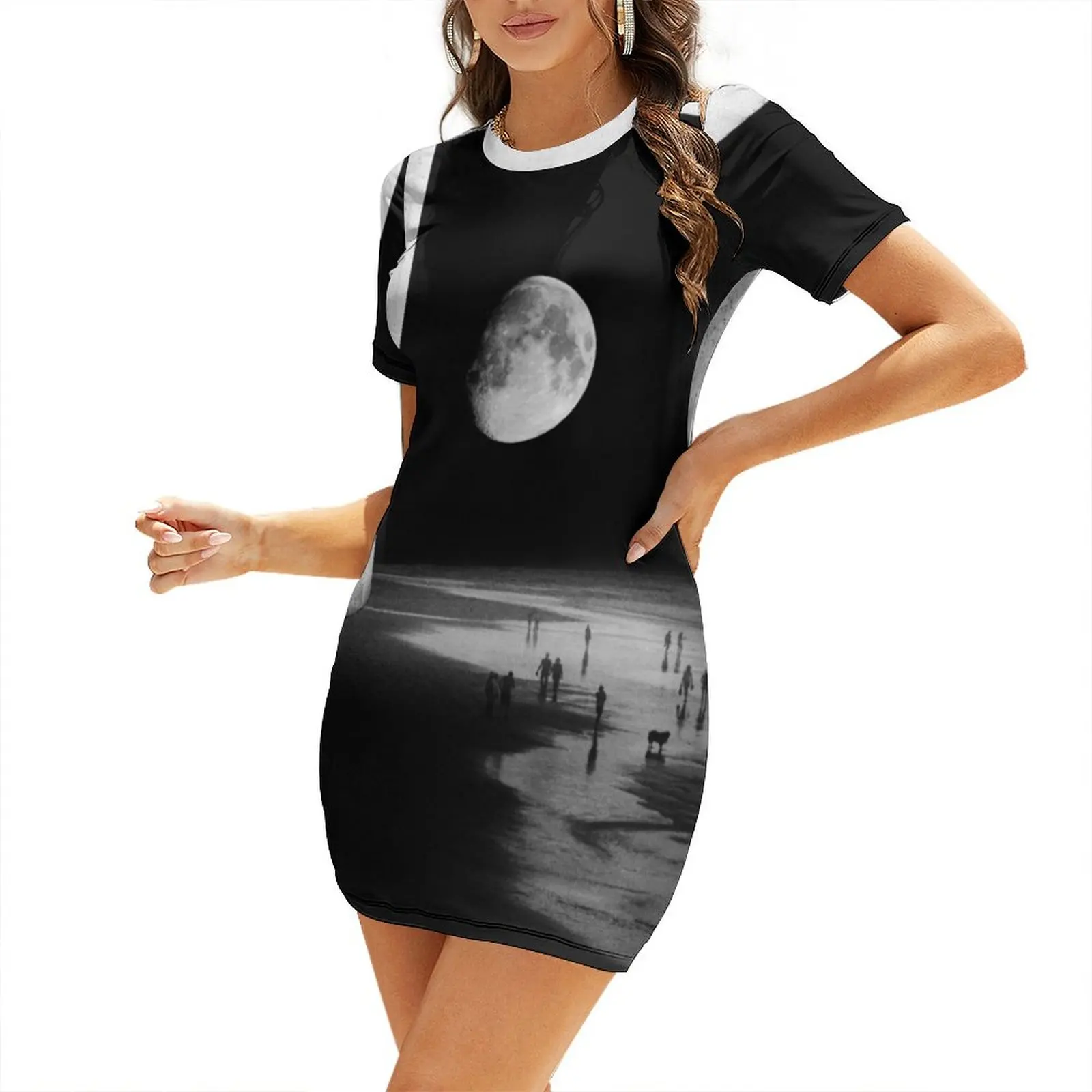 

To the Moon Short Sleeved Dress womens clothing Female dress Party dresses