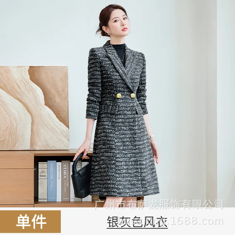 2025Bussalon معطف المرأة الجديدة الكورية نمط المهنية منتصف طول دعوى طوق خندق معطف Workwear2616 #6