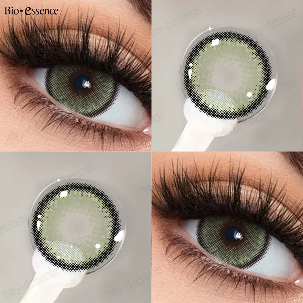 Bio-essence 1 Paar farbige Kontaktlinsen, modische Schönheitslinsen für Make-up für Neugeborene, grüner Kontakt, hochwertige natürliche Linsen, Jahr