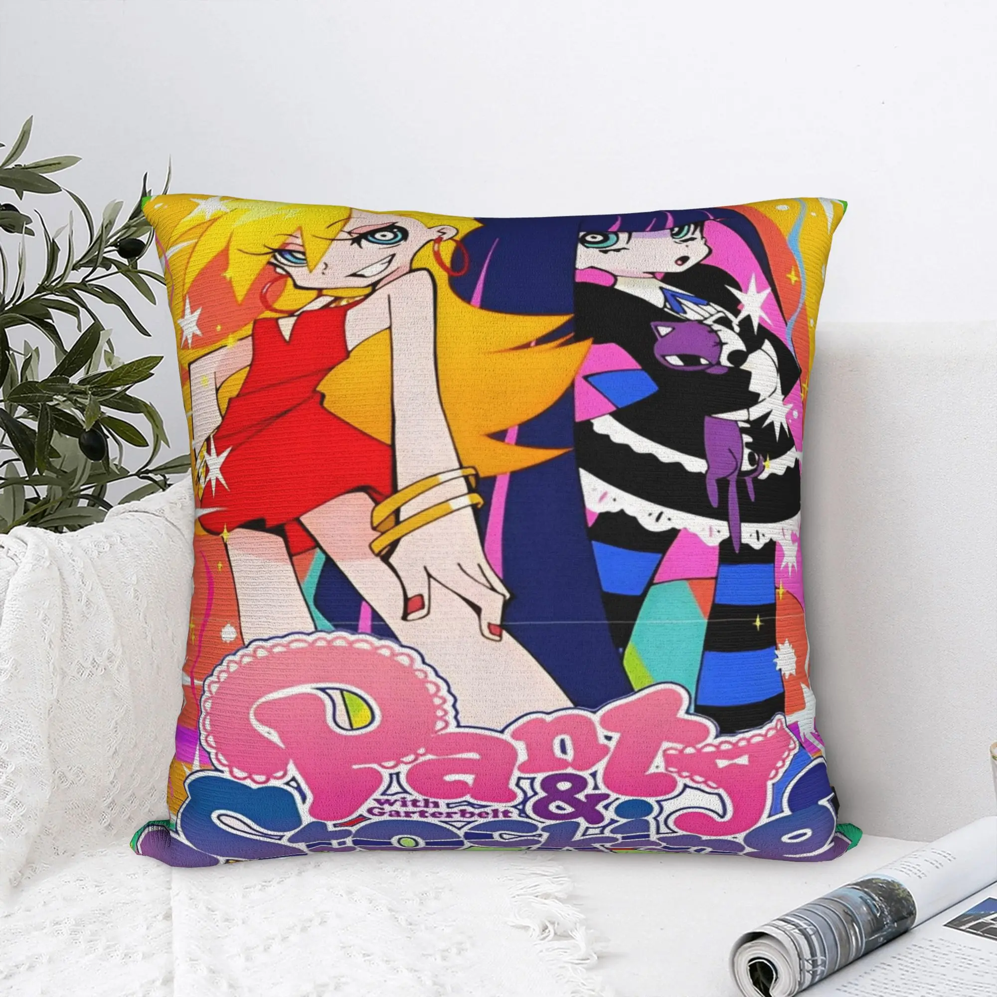 Panty Stocking with Garterbelt Pillowcase Polyester Cushion Cover Decorations Cute Anime Pillow Case Cover Home Zippered 40X40cm