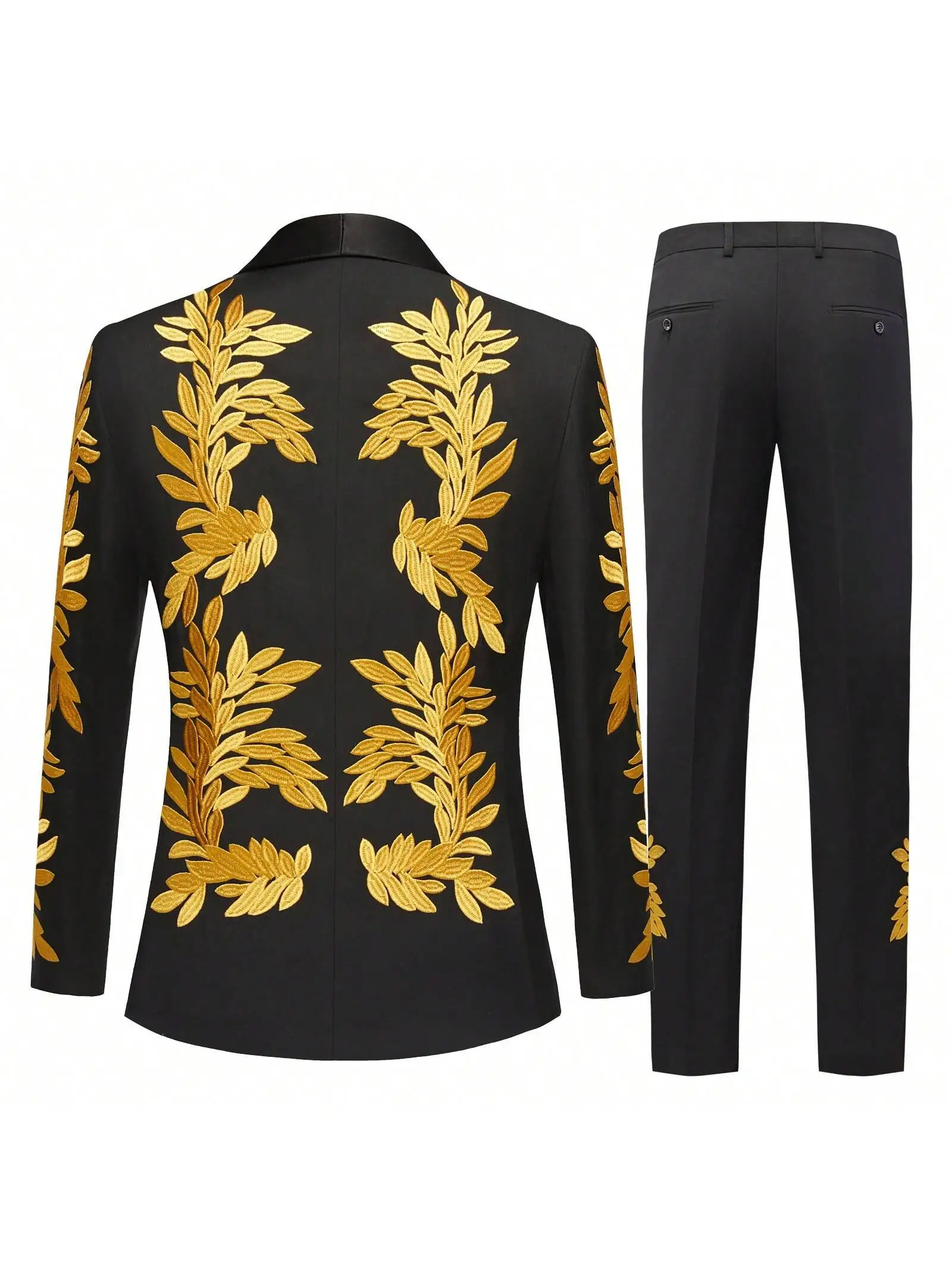 Abito da uomo in due pezzi slim fit con ricami floreali, adatto per feste, eventi serali, matrimoni, banchetti e