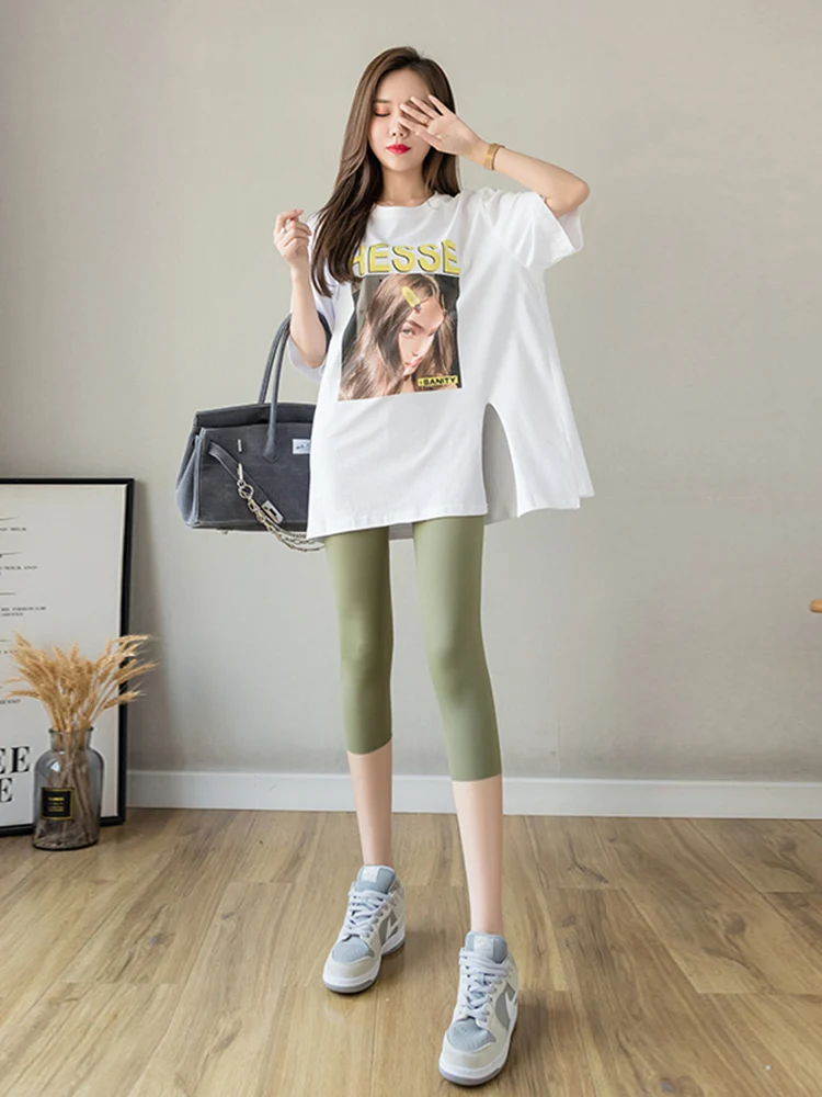 

Женские тонкие летние леггинсы для йоги с эффектом утяжки живота и коррекции фигуры, с высокой талией, длиной 7/8