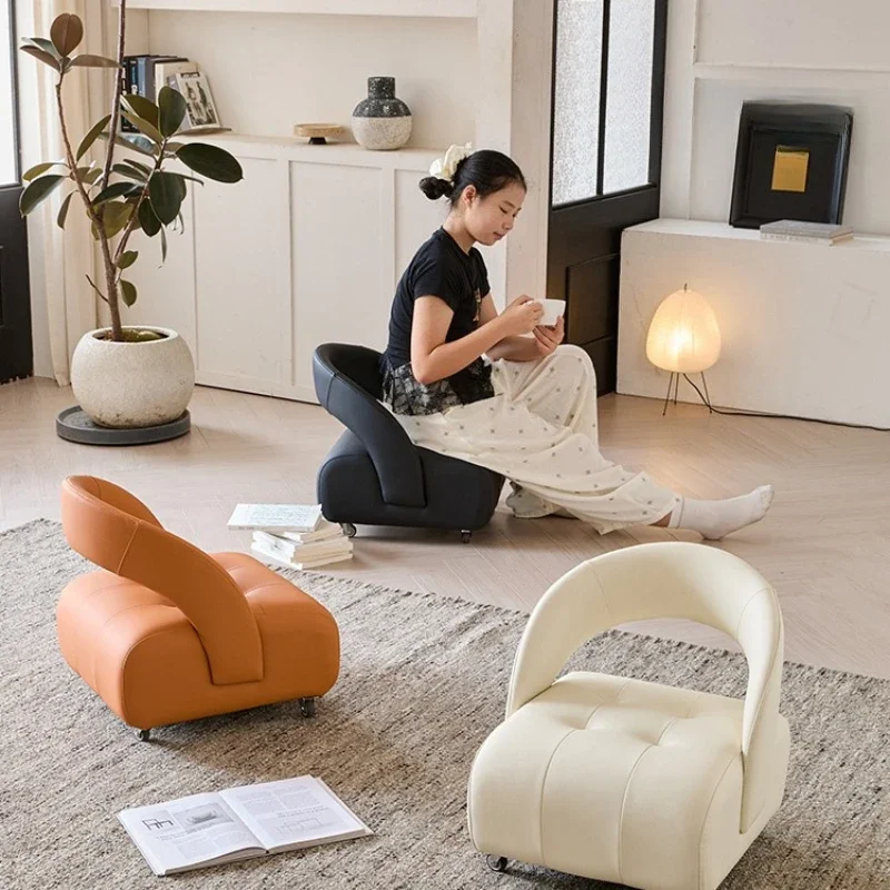 Leather universal wheel small stool living room home high-end pulley small bench sofa stool shoe change backrest small chair