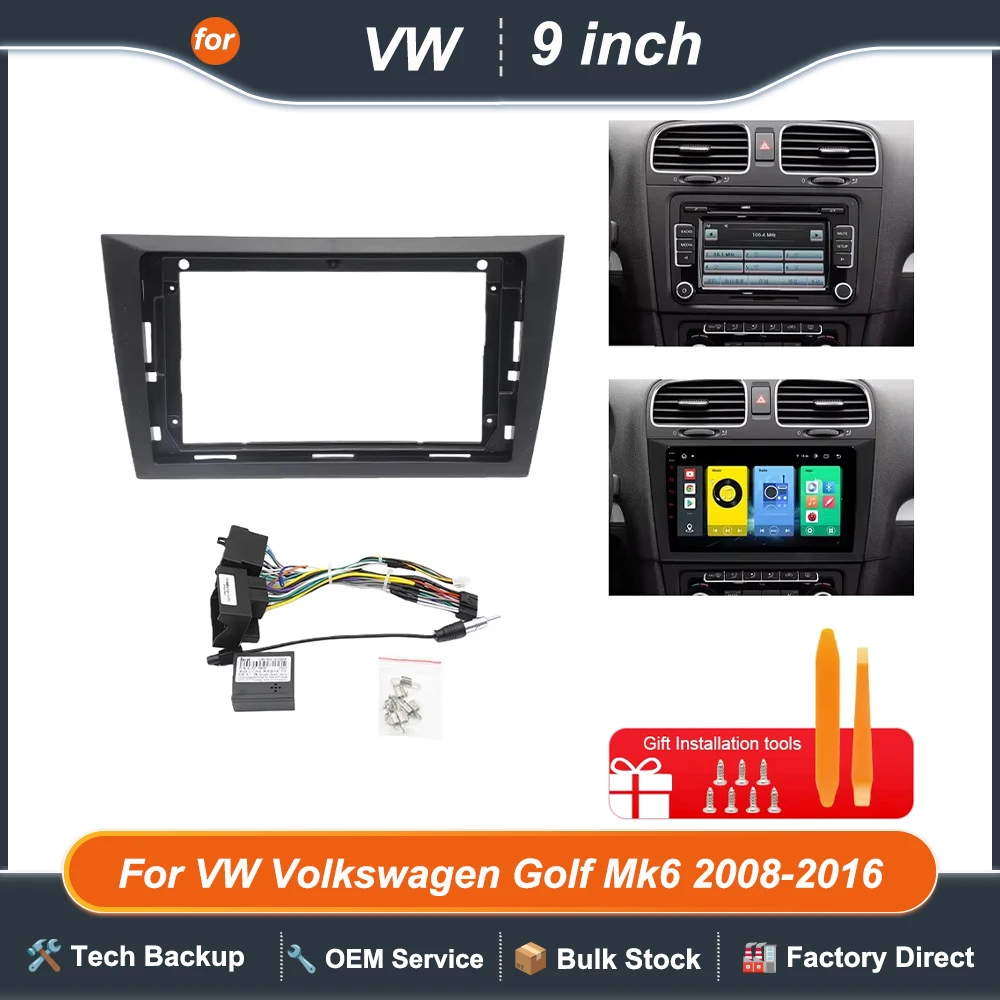 

9-дюймовый автомобильный радиоприемник для VW Volkswagen Golf Mk6 2008-2016 стерео панель жгут проводов адаптер кабеля питания комплект крепления Canbus