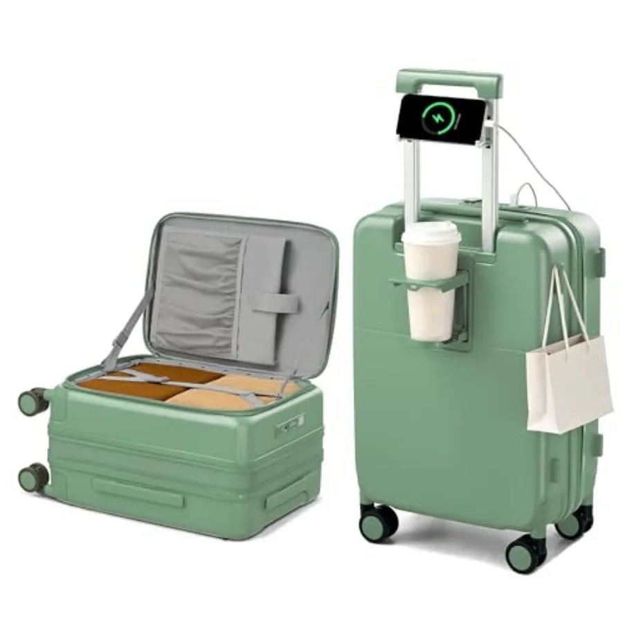 

Carry On Luggage with Cup Holder 22x14x9 Airline Approved, Top Openg Hard Shell Suitcases with Wheels, Carry-On Travel Suitcase