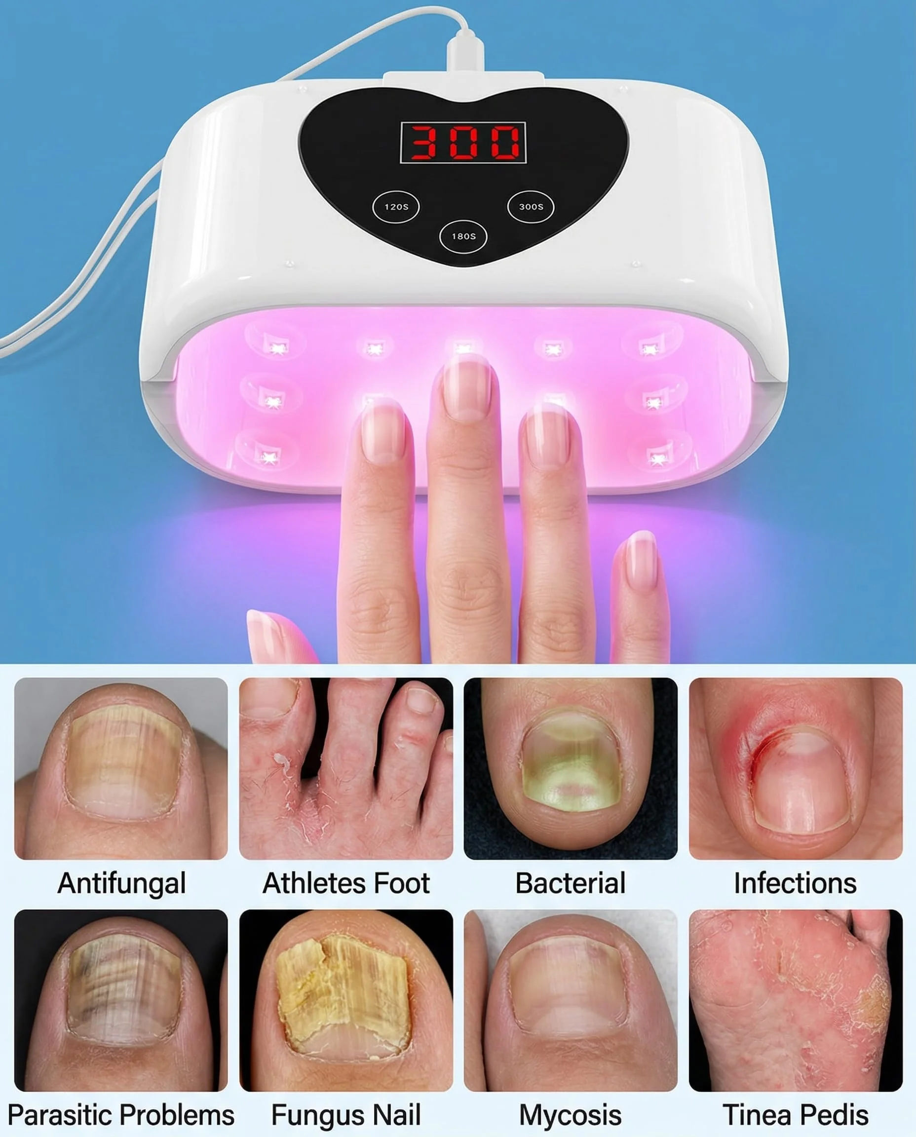Separable Design  ﻿Repair Nail Fungus Laser Treatment Device for All Nails 80 LEDs 460nm Breathable Blue Light & 650nm Red Light Device for Nail Fungal Essential Oil Toenail Fingernail Onychomycosis Toe Cure Effectively 120s/180s/300s Timer Nail Care view 4