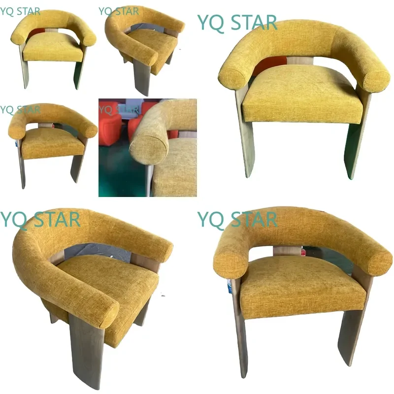 Premium Teddy Style Dining Chair with Curved Back Wooden Armrests and Fabric Upholstered Accent Seat for Home Office
