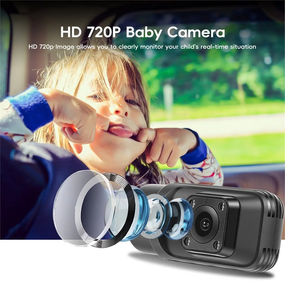 “QUALITY EXCELLE“Baby Car Camera HD 720P, Rear-Facing Infant Monitor with Night Vision Car Camera, Wireless CarPlay Android Auto