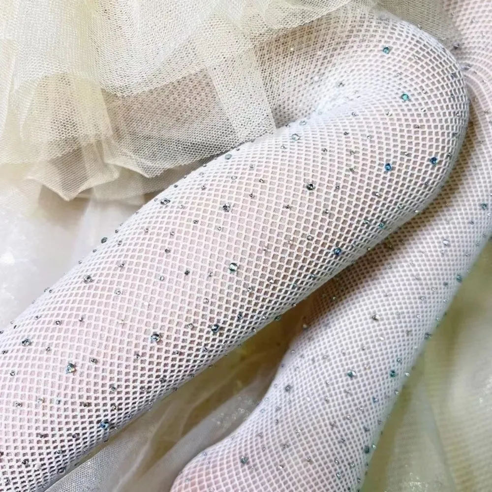 Stretchy Fabric Rhinestone Fishnet Stockings Glitter Shimmer Finish Shining Diamond Texture Glitter Mesh Pantyhose Mesh Weave