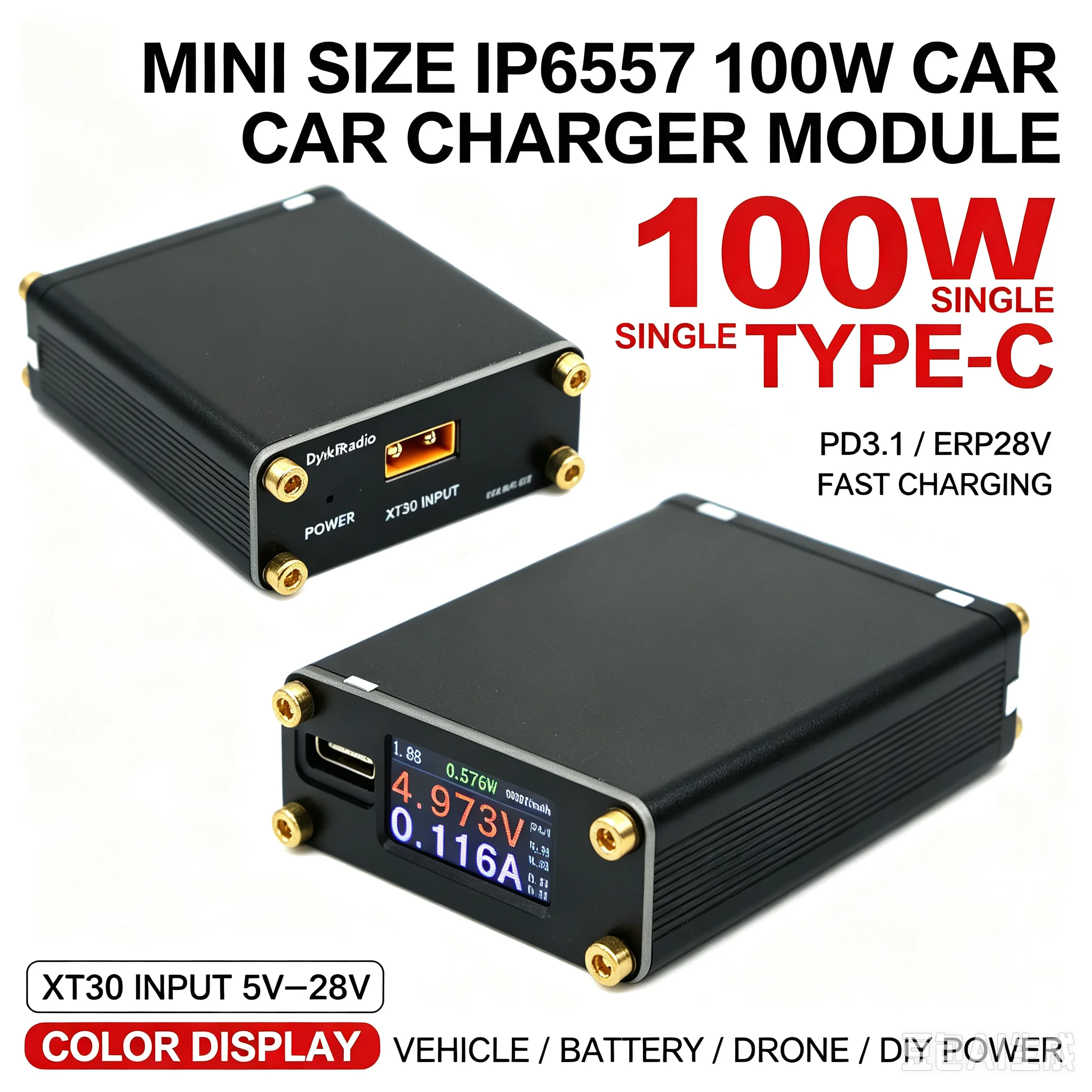 PD3.1 100W Buck‑Boost Fast Charging LCD Display DC XT30 TO 5V 12V 20V 28V USB-C PD Charger DIY Power Station Phone Car RC Drone