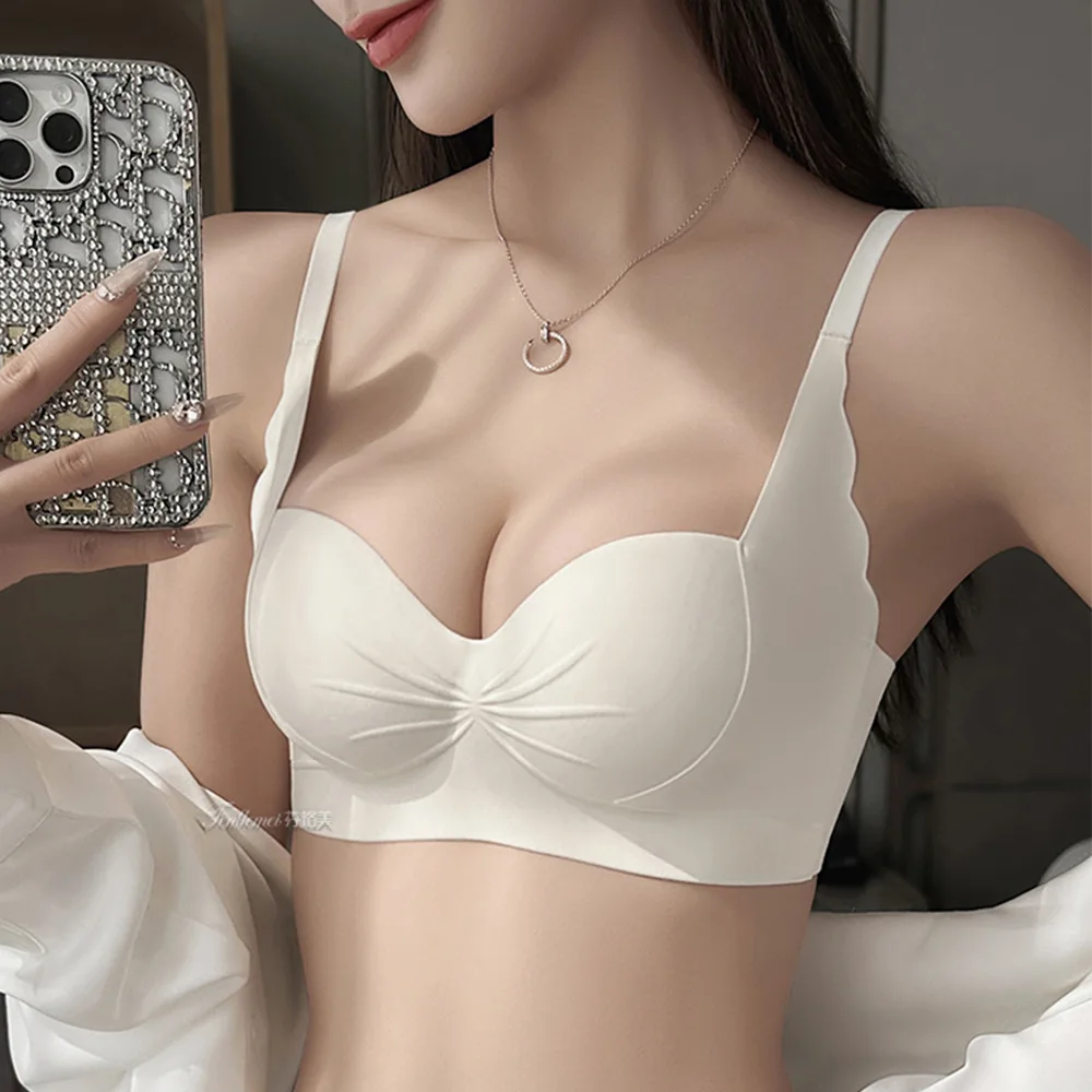 Women\'s Bra Small Breasts Underwear Gathered Anti-Gravity Without Steel Ring Nude Sensation Non-marking Bra Women