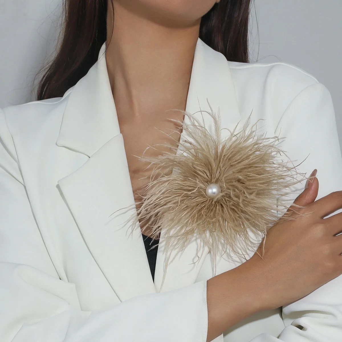 Fashion Large 21CM Multicolor Feather Brooch Luxury Pearl Pi