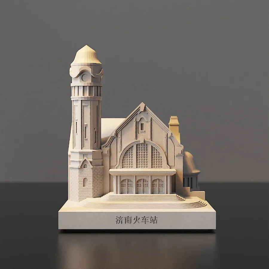 China Famous Building Jinan Railway Station Cement Classic Architectural Model Decorative Office Desktop Concrete Ornament Gift